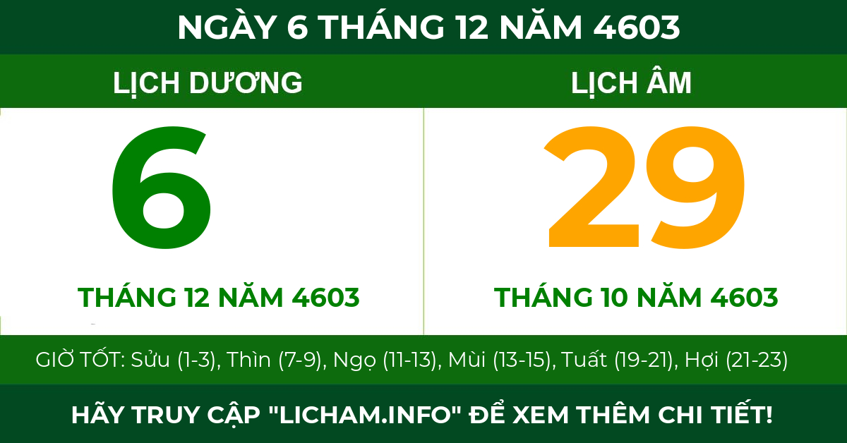 lịch âm ngày 6 tháng 12 năm 4603