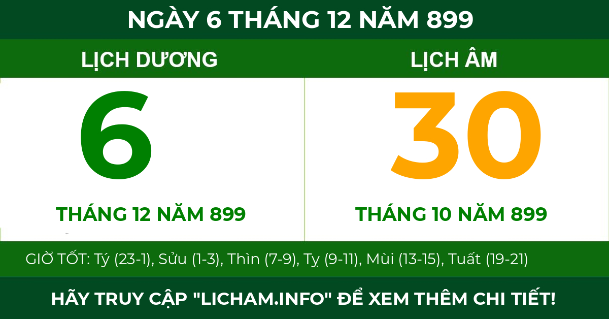 lịch âm ngày 6 tháng 12 năm 899