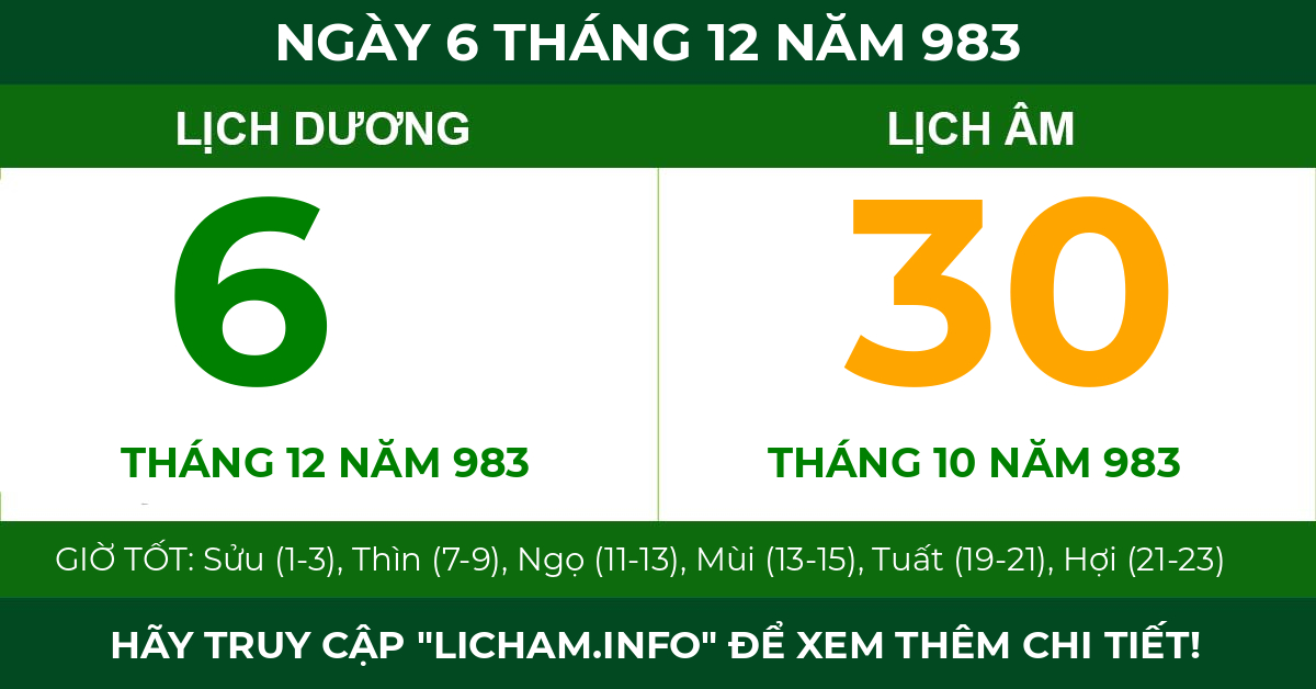 lịch âm ngày 6 tháng 12 năm 983