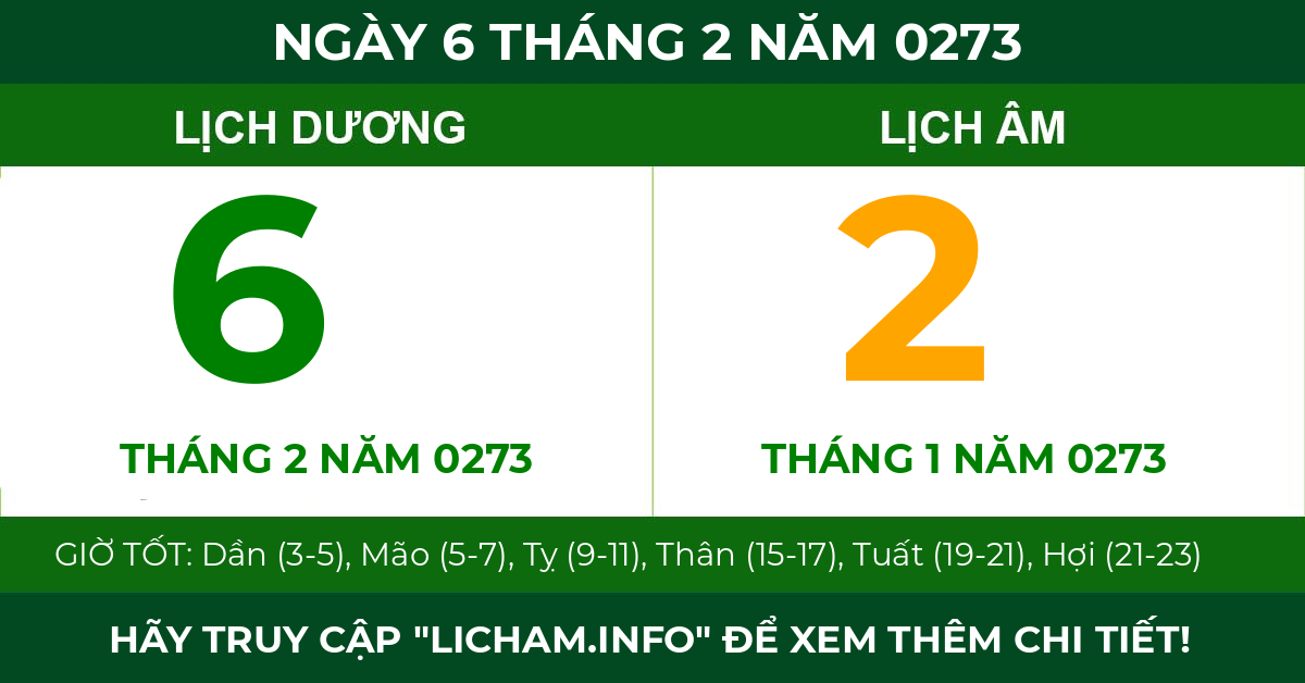 lịch âm ngày 6 tháng 2 năm 0273