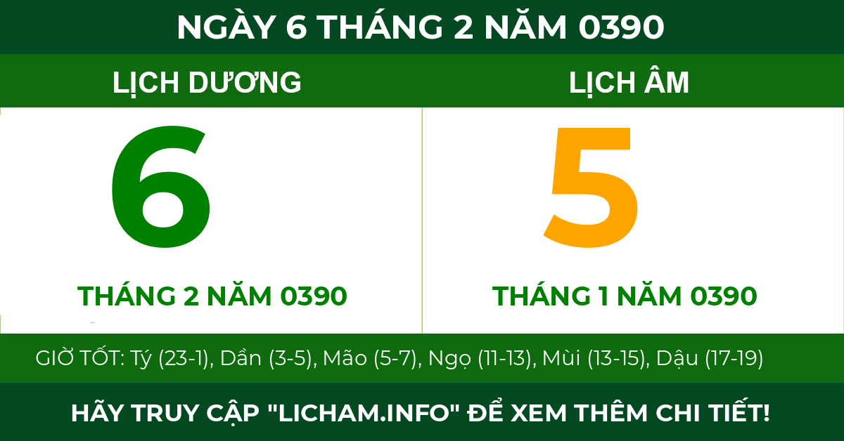 lịch âm ngày 6 tháng 2 năm 0390