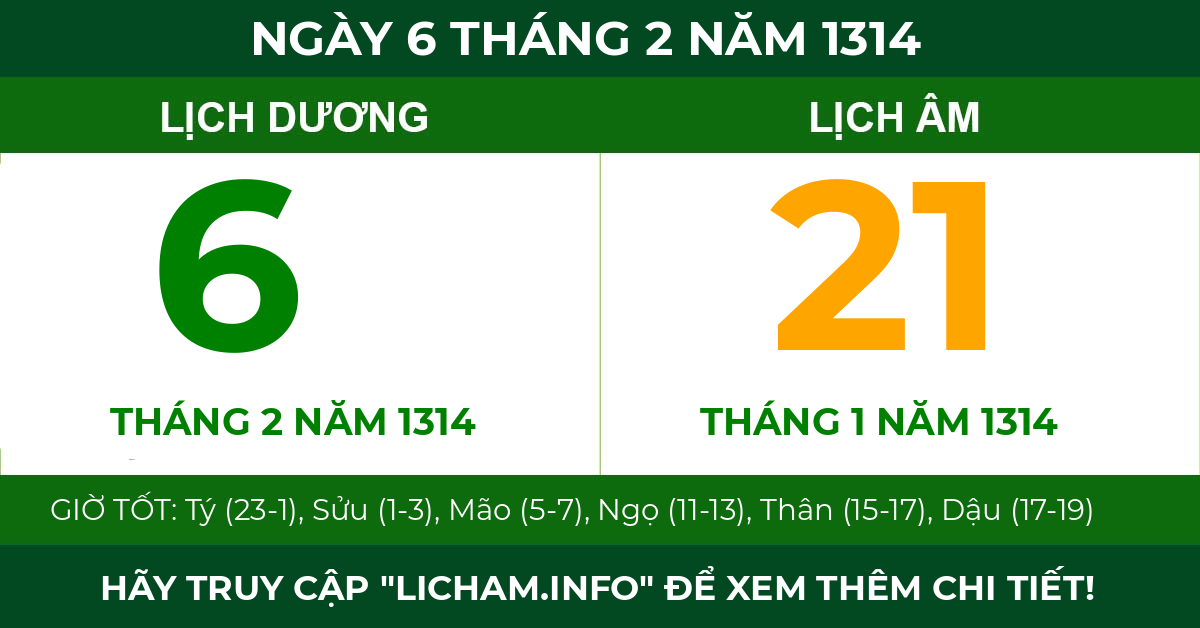 lịch âm ngày 6 tháng 2 năm 1314