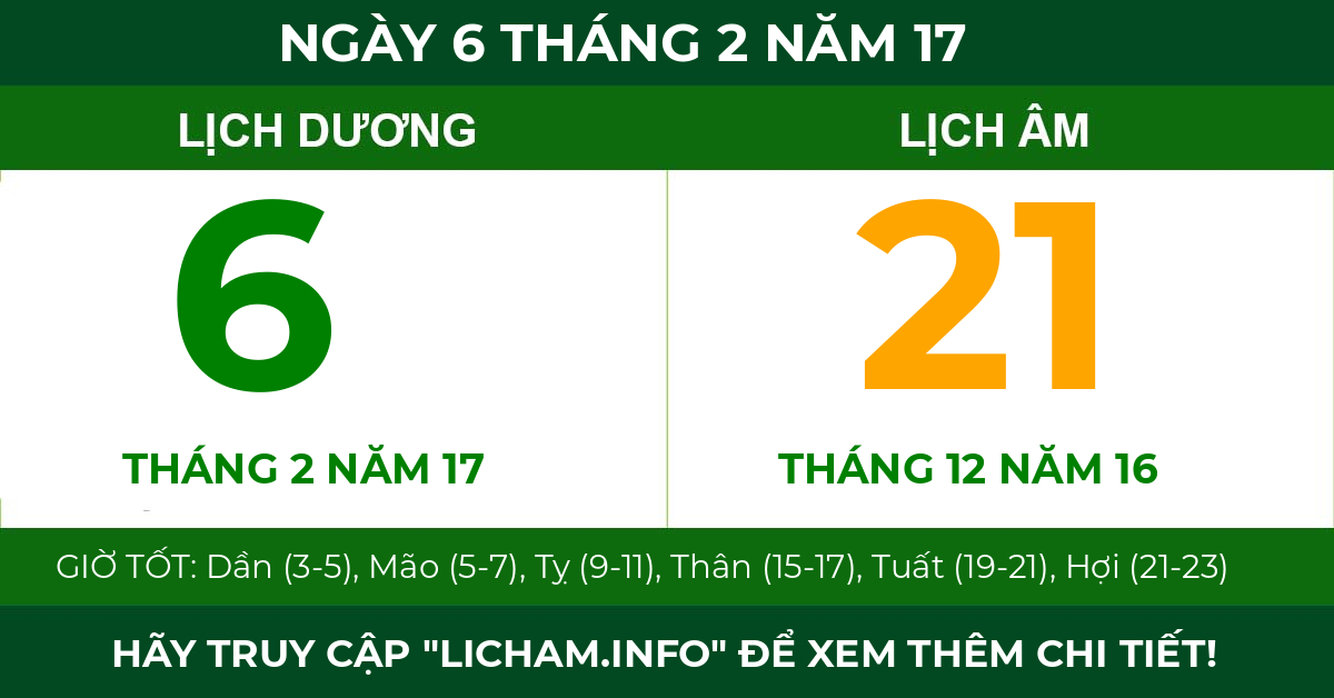 lịch âm ngày 6 tháng 2 năm 17