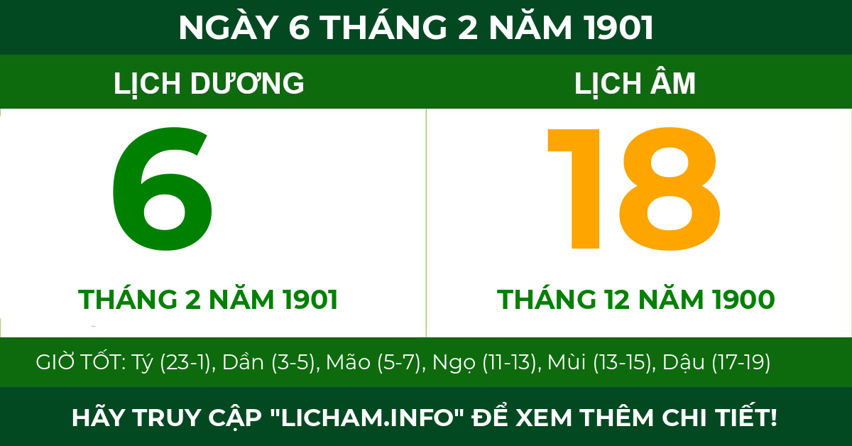 lịch âm ngày 6 tháng 2 năm 1901