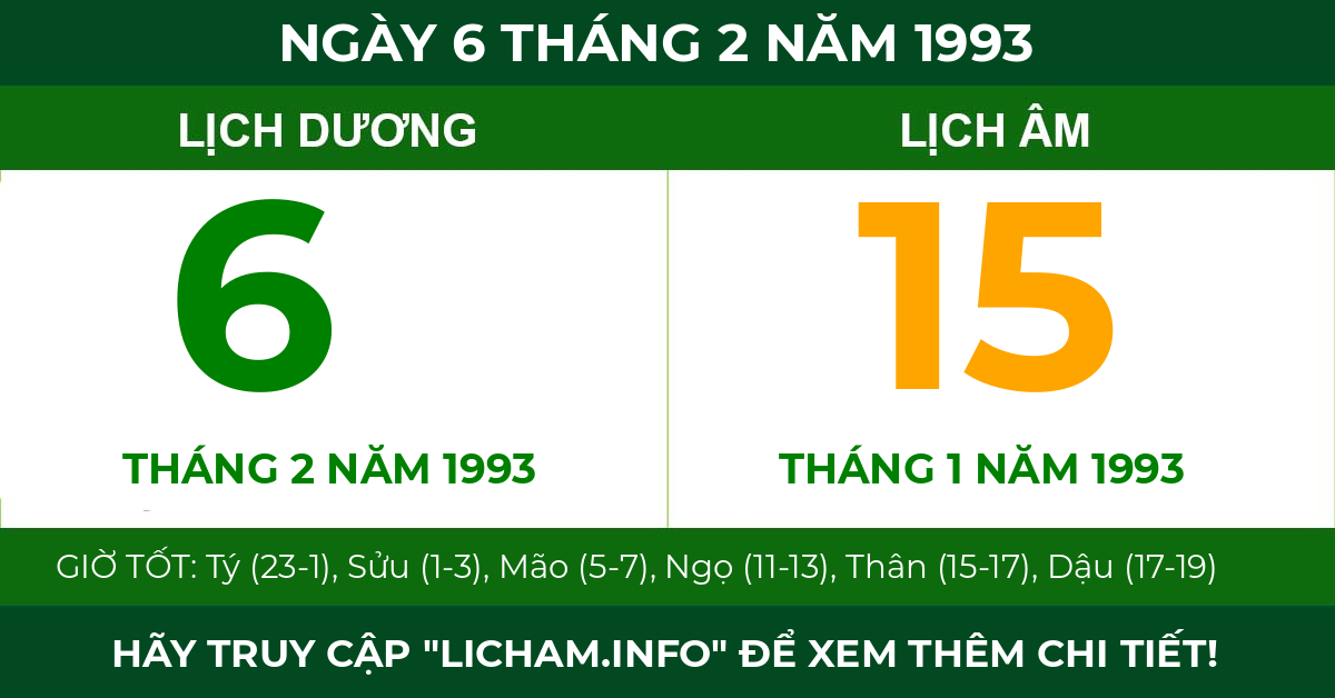 lịch âm ngày 6 tháng 2 năm 1993