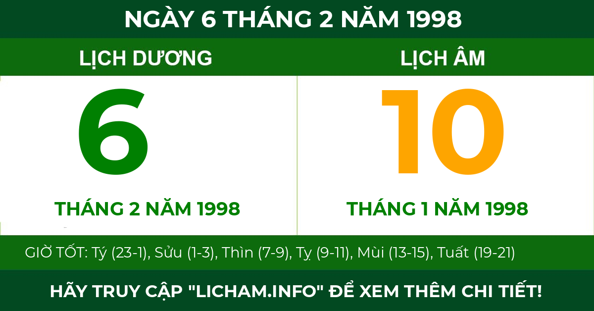 lịch âm ngày 6 tháng 2 năm 1998