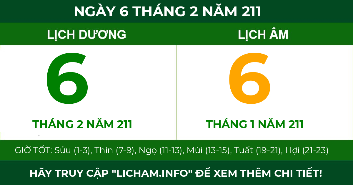 lịch âm ngày 6 tháng 2 năm 211
