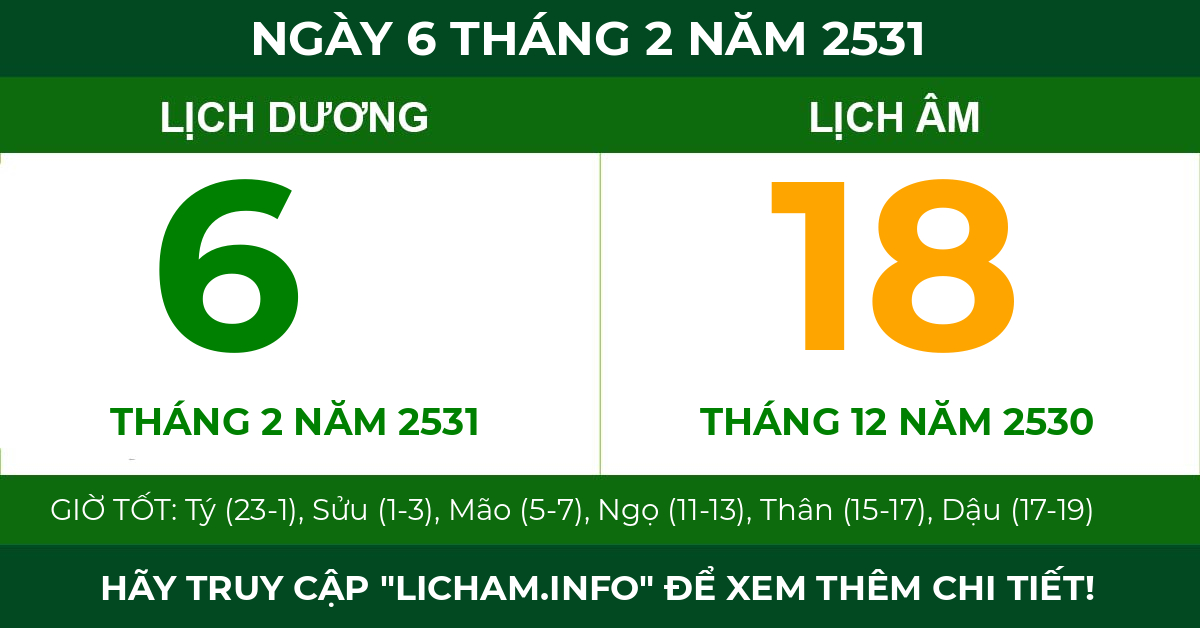 lịch âm ngày 6 tháng 2 năm 2531