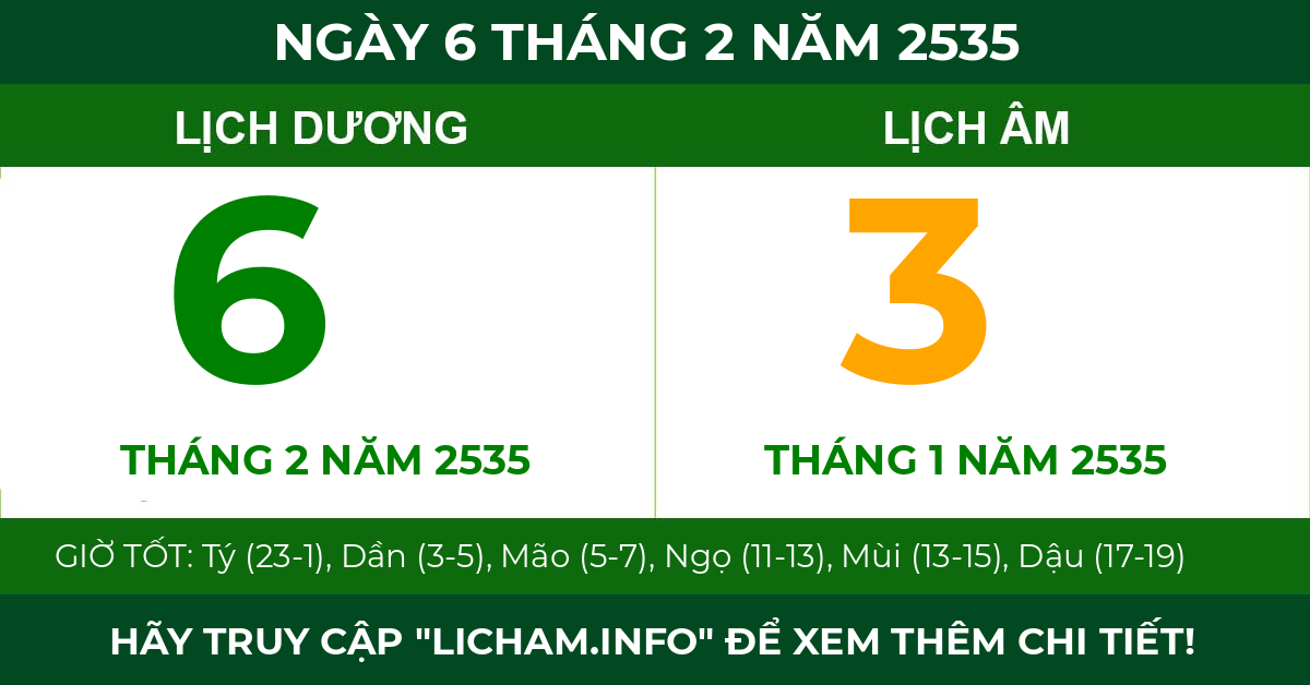lịch âm ngày 6 tháng 2 năm 2535