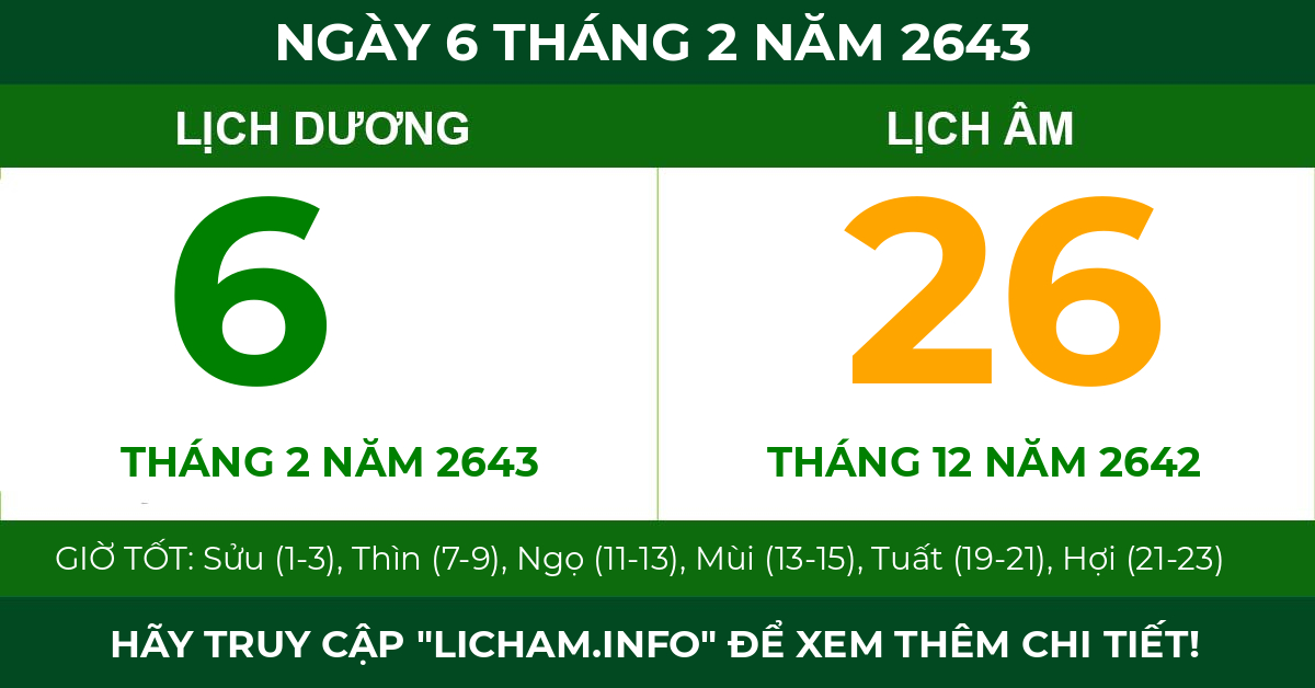 lịch âm ngày 6 tháng 2 năm 2643