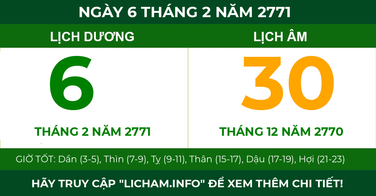 lịch âm ngày 6 tháng 2 năm 2771