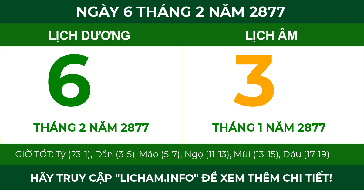 lịch âm ngày 6 tháng 2 năm 2877