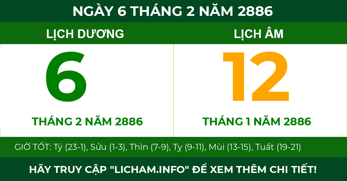 lịch âm ngày 6 tháng 2 năm 2886