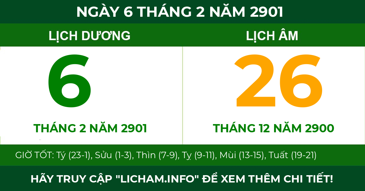 lịch âm ngày 6 tháng 2 năm 2901
