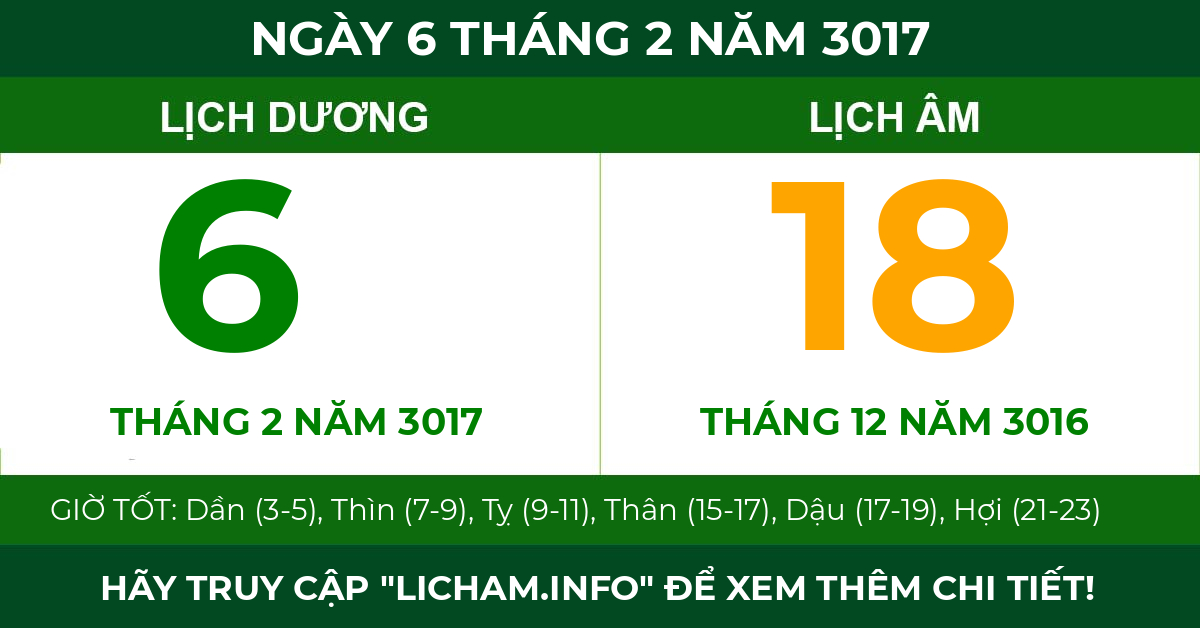 lịch âm ngày 6 tháng 2 năm 3017