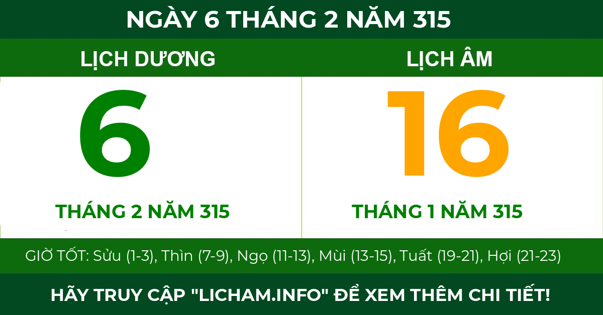 lịch âm ngày 6 tháng 2 năm 315