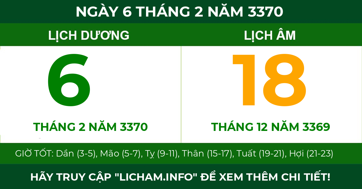 lịch âm ngày 6 tháng 2 năm 3370
