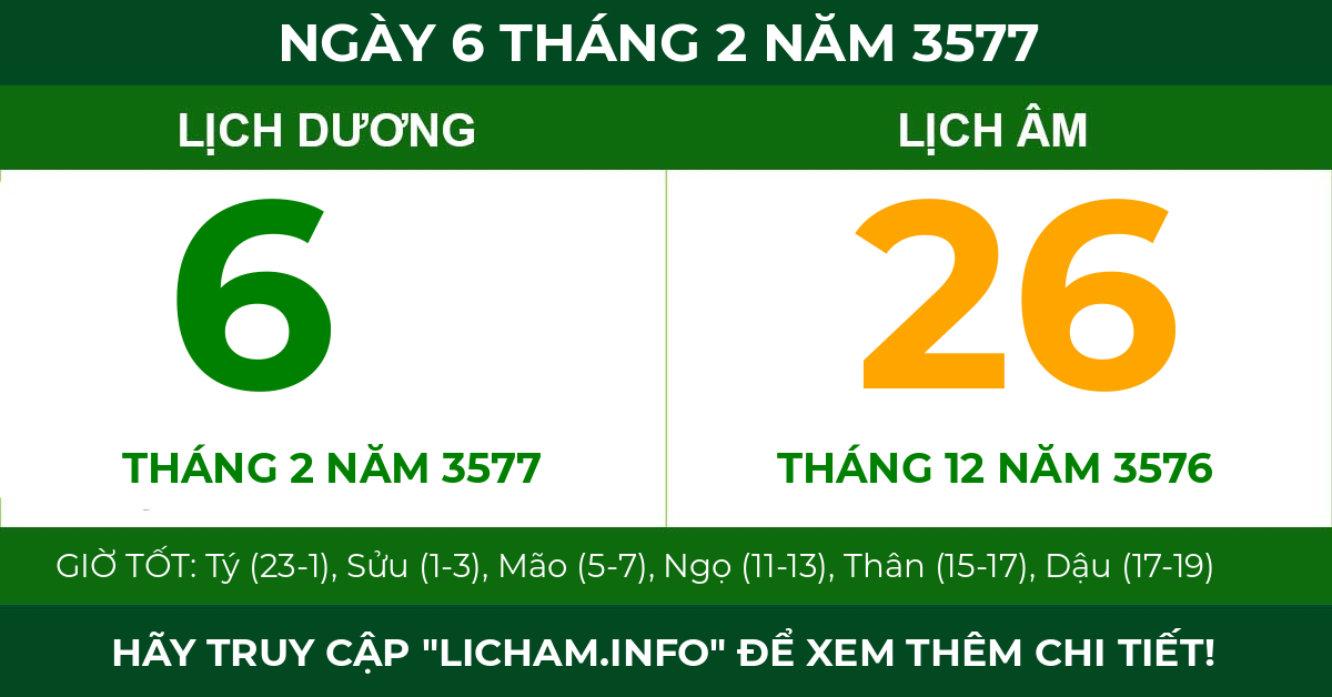 lịch âm ngày 6 tháng 2 năm 3577