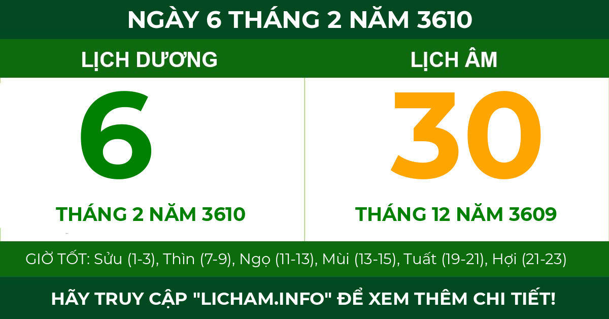 lịch âm ngày 6 tháng 2 năm 3610