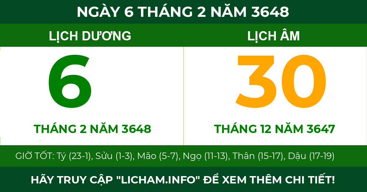 lịch âm ngày 6 tháng 2 năm 3648