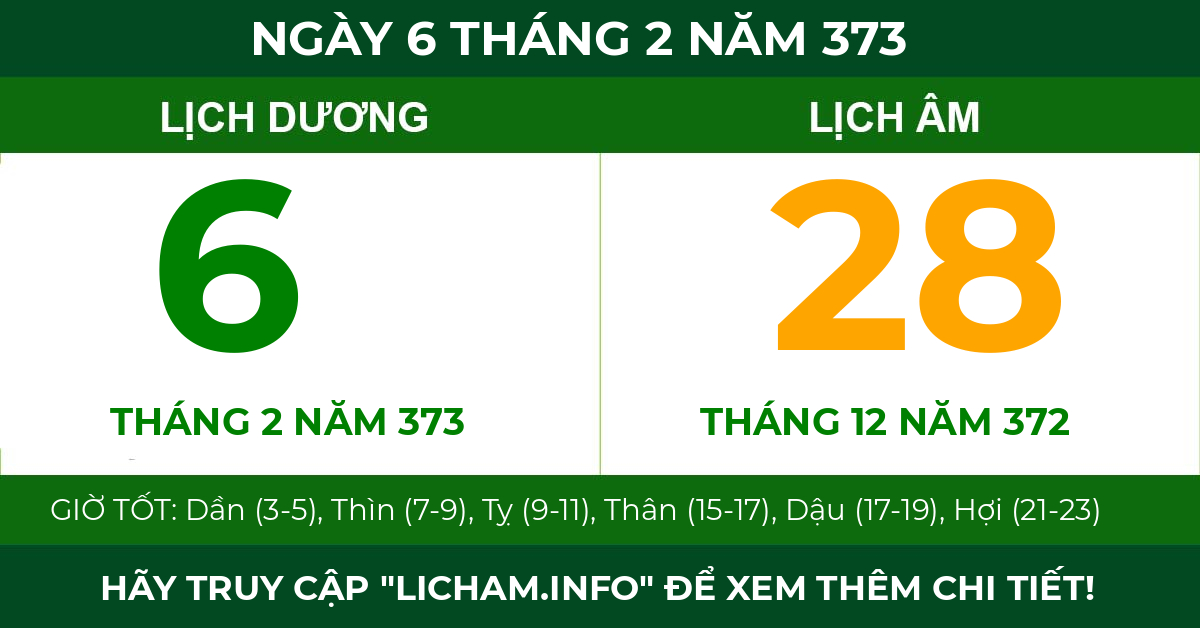 lịch âm ngày 6 tháng 2 năm 373