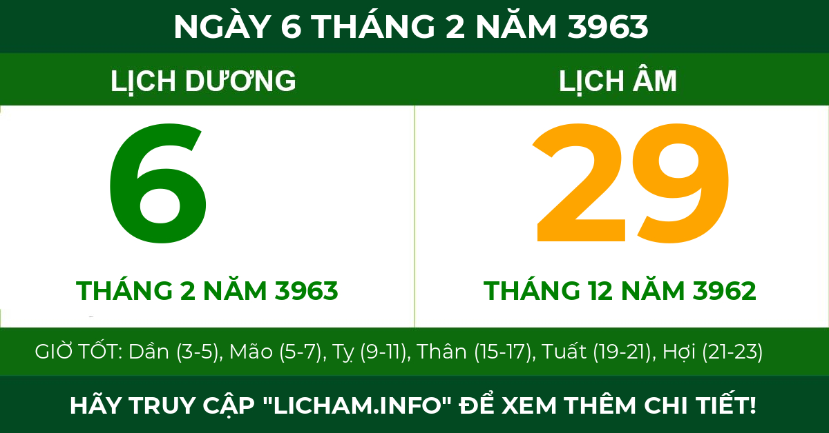 lịch âm ngày 6 tháng 2 năm 3963