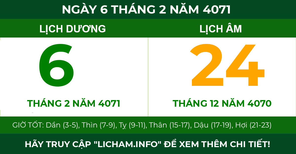 lịch âm ngày 6 tháng 2 năm 4071