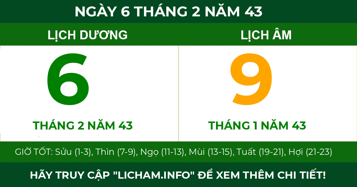 lịch âm ngày 6 tháng 2 năm 43