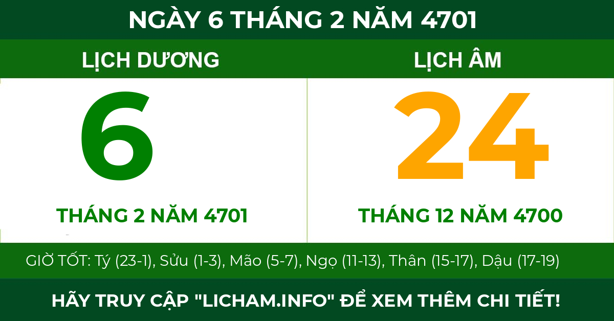 lịch âm ngày 6 tháng 2 năm 4701