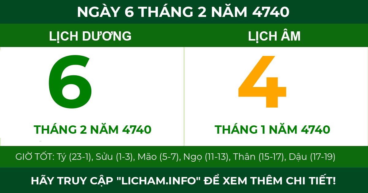 lịch âm ngày 6 tháng 2 năm 4740