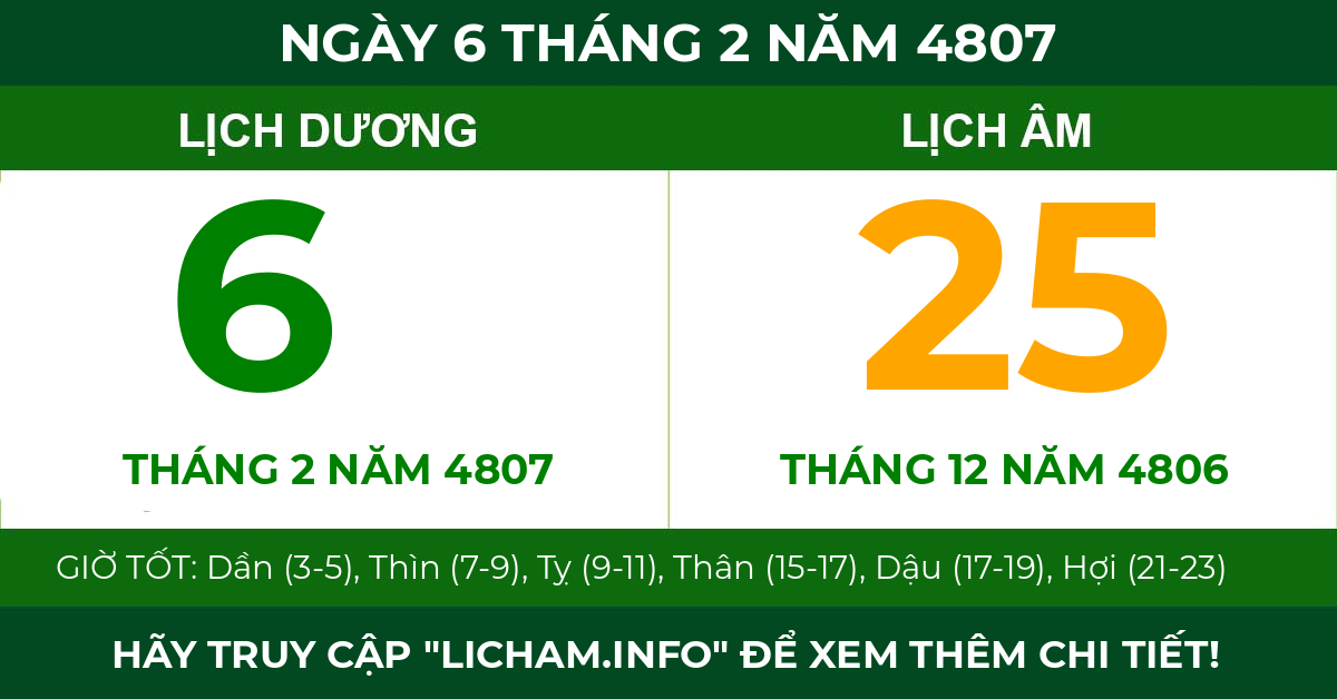 lịch âm ngày 6 tháng 2 năm 4807