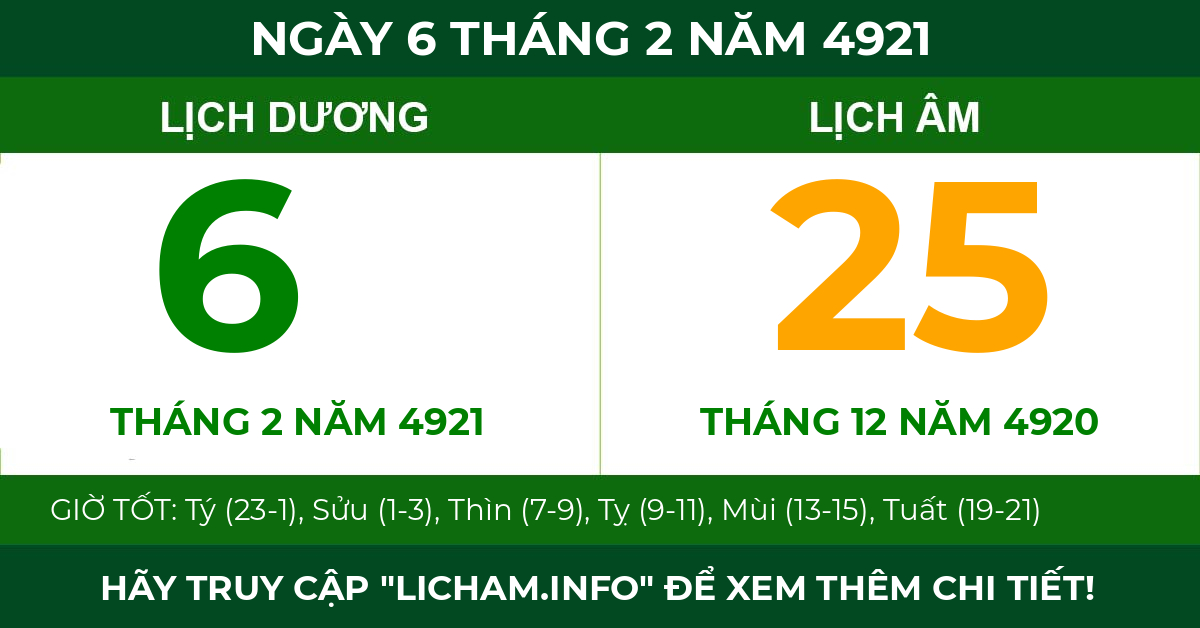 lịch âm ngày 6 tháng 2 năm 4921