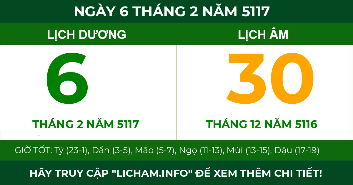 lịch âm ngày 6 tháng 2 năm 5117