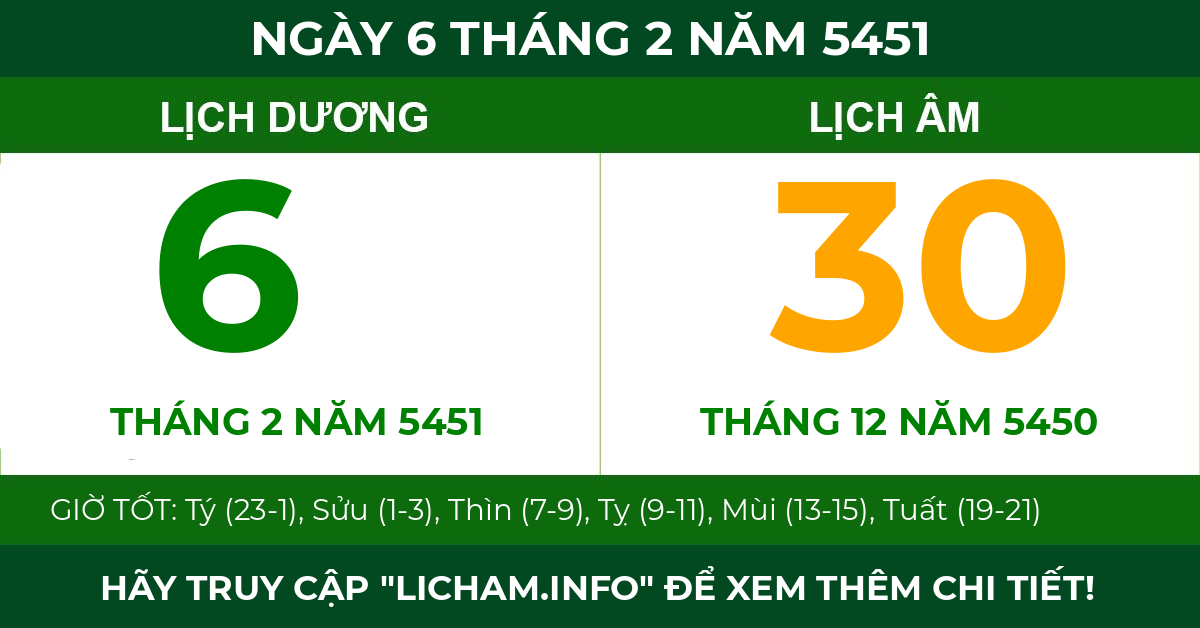 lịch âm ngày 6 tháng 2 năm 5451