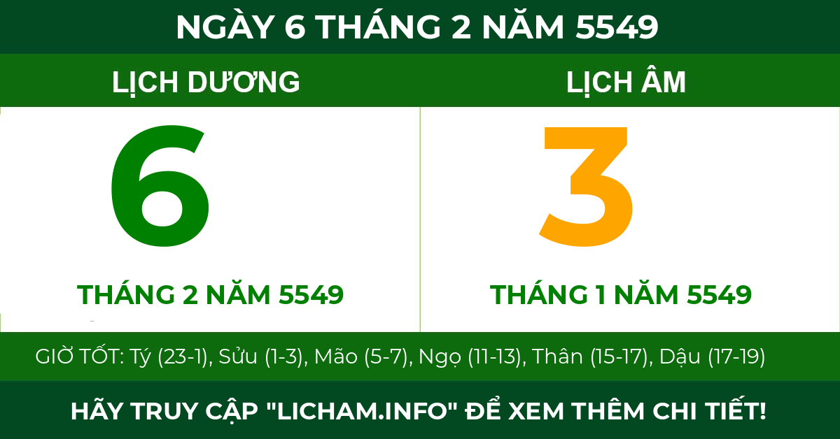 lịch âm ngày 6 tháng 2 năm 5549