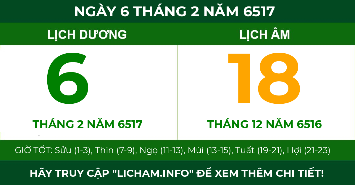 lịch âm ngày 6 tháng 2 năm 6517