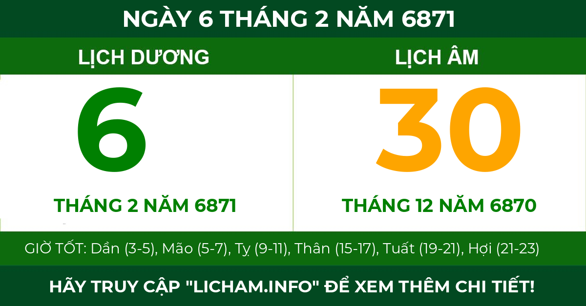 lịch âm ngày 6 tháng 2 năm 6871