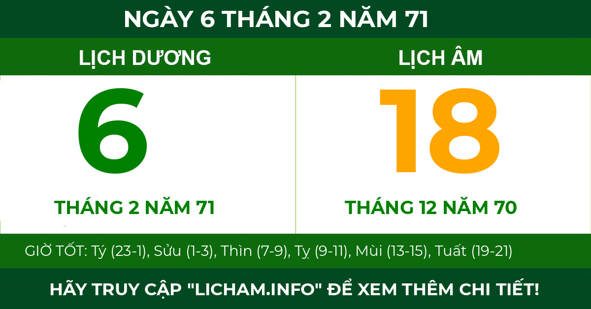 lịch âm ngày 6 tháng 2 năm 71