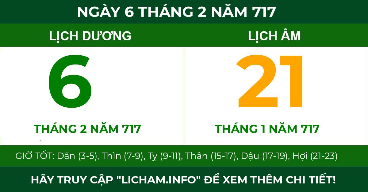 lịch âm ngày 6 tháng 2 năm 717