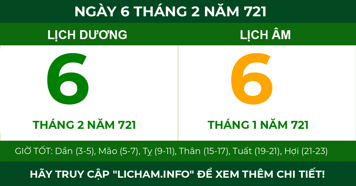 lịch âm ngày 6 tháng 2 năm 721