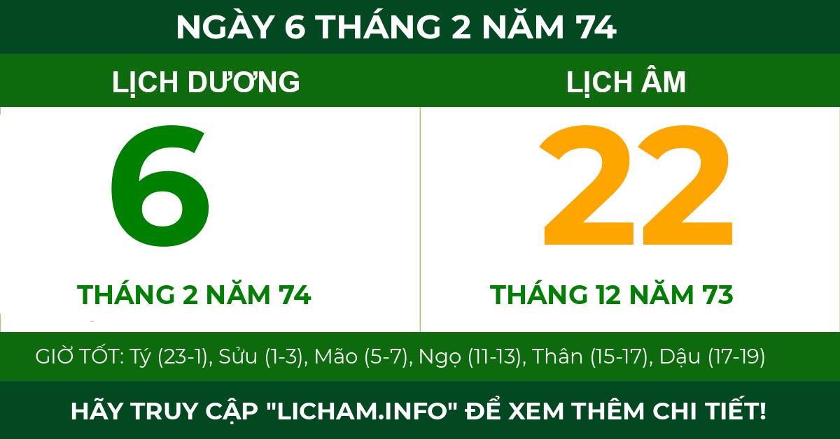 lịch âm ngày 6 tháng 2 năm 74