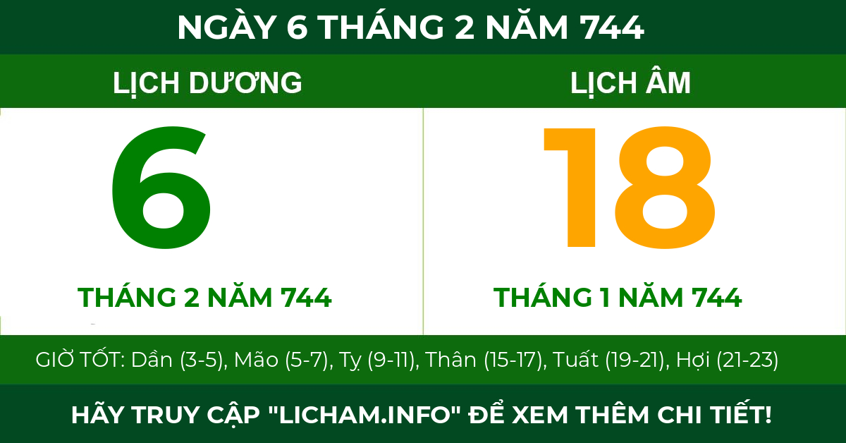 lịch âm ngày 6 tháng 2 năm 744