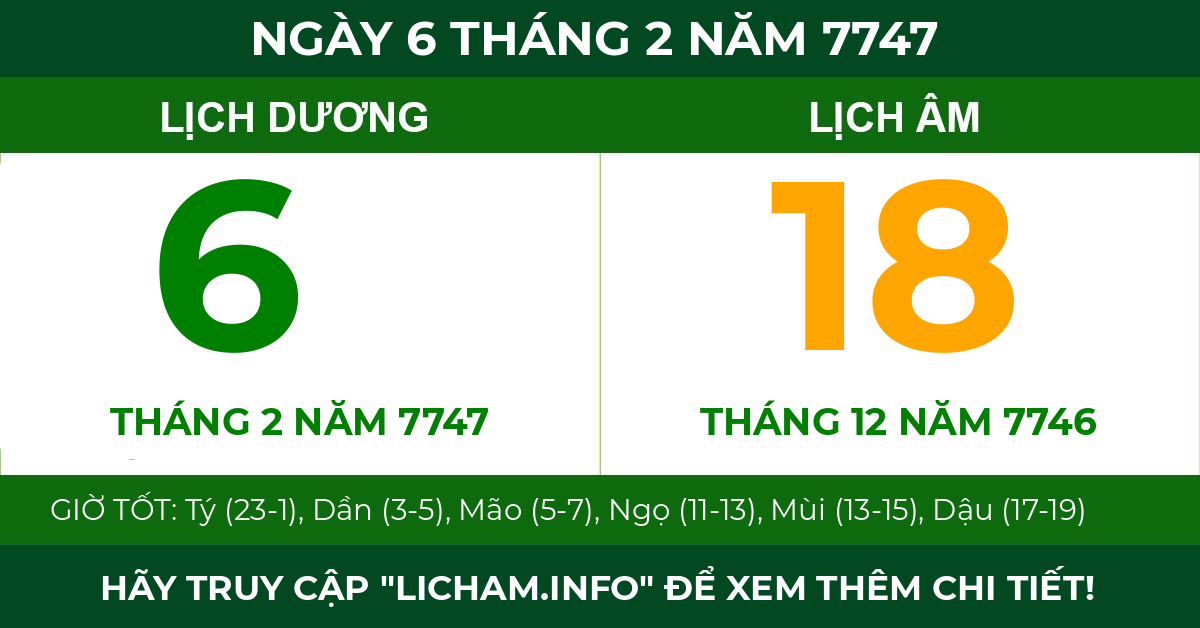 lịch âm ngày 6 tháng 2 năm 7747