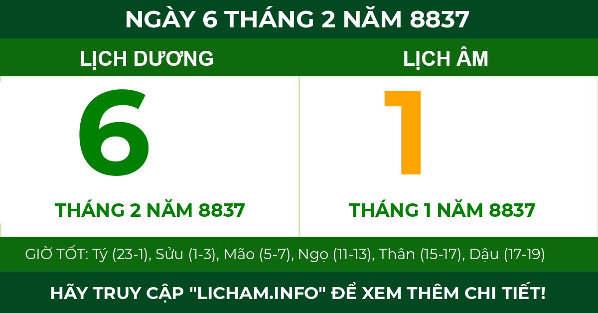 lịch âm ngày 6 tháng 2 năm 8837