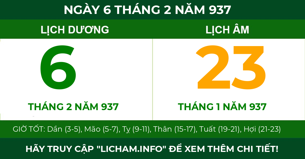 lịch âm ngày 6 tháng 2 năm 937