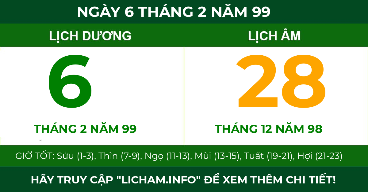 lịch âm ngày 6 tháng 2 năm 99