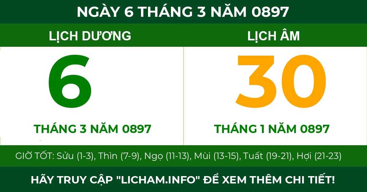 lịch âm ngày 6 tháng 3 năm 0897