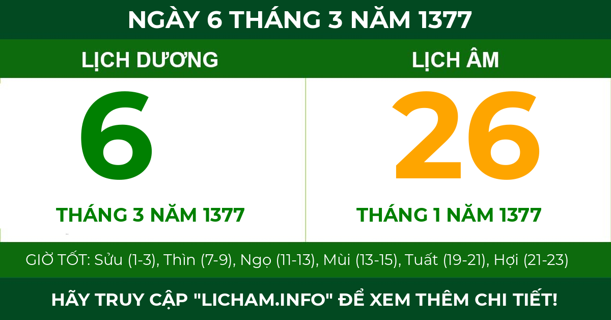 lịch âm ngày 6 tháng 3 năm 1377