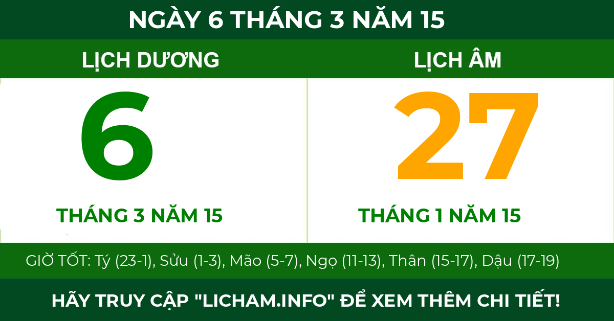 lịch âm ngày 6 tháng 3 năm 15