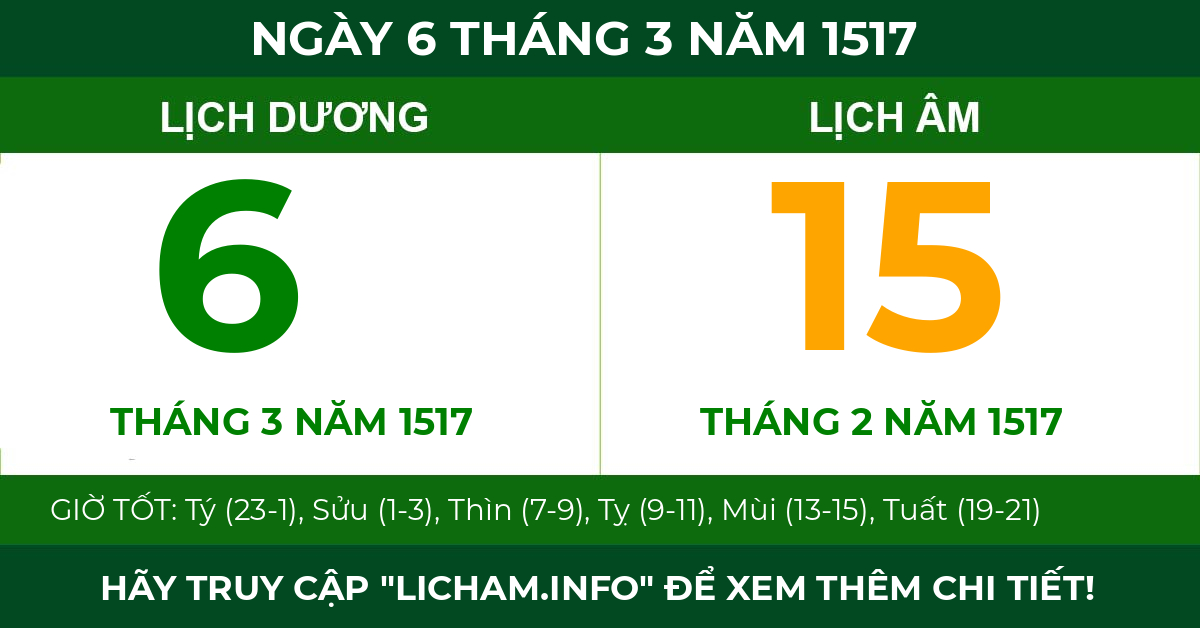 lịch âm ngày 6 tháng 3 năm 1517